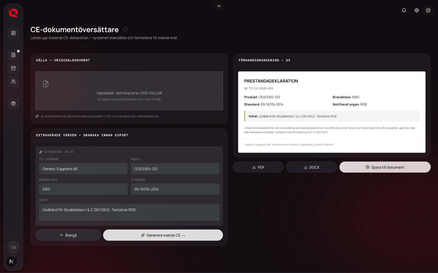 Industry OS — CE document translator