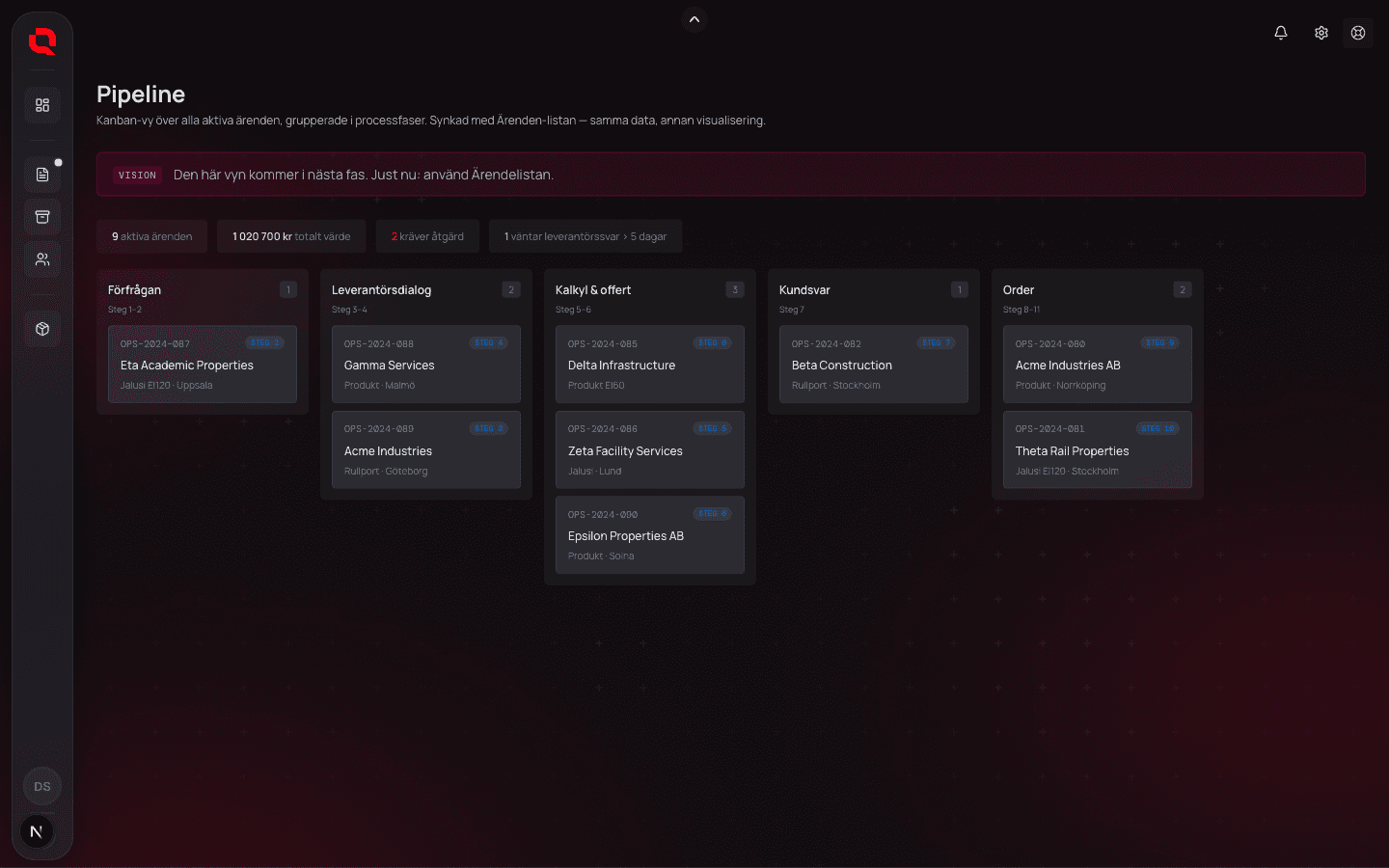 Industry OS — Kanban pipeline view